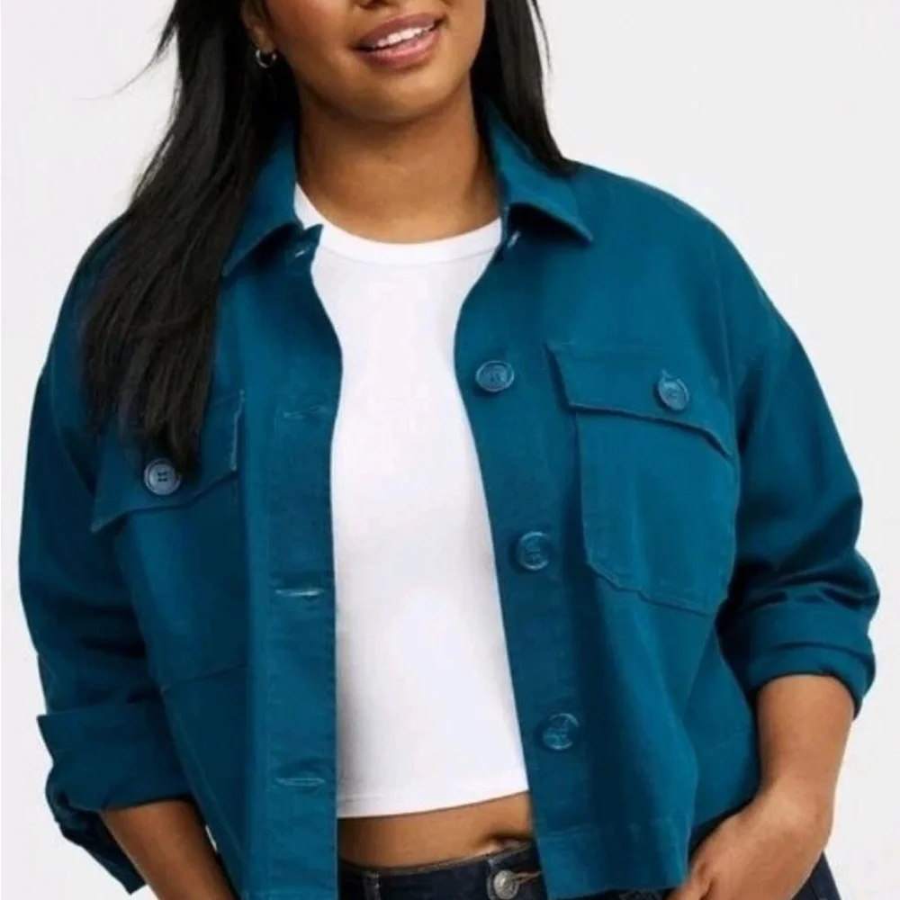 torrid Teal Utility Button-Front Jacket - Picture 1 of 13